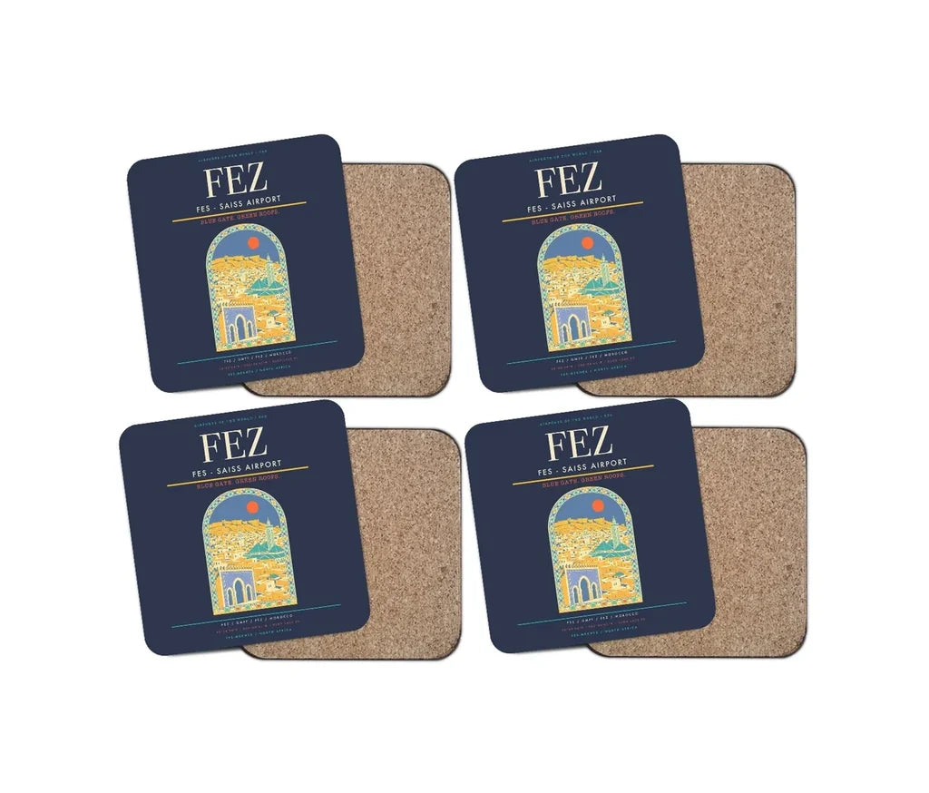 Fes (FEZ) design on navy blue 4 pieces set coaster