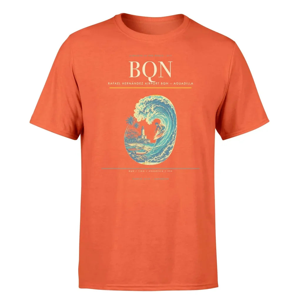 Rafael Hernández Airport (BQN) T-Shirt single-side front print in Orange | rafael-hernández-airport-bqn-double-side-t-shirt