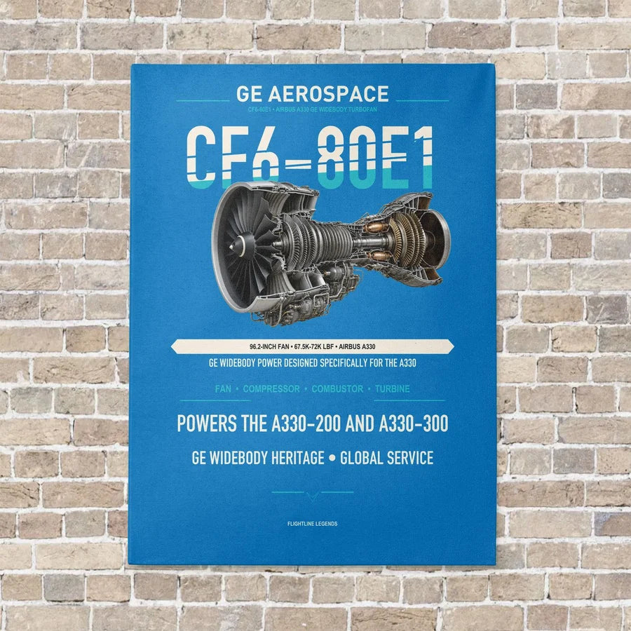 CF6-80E1 vertical canvas print - no frame - turquoise background
