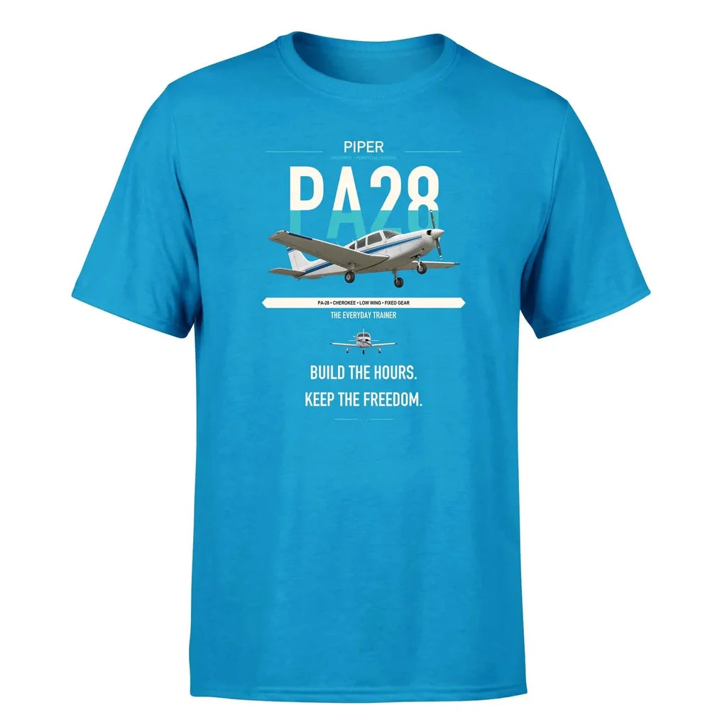 Piper PA-28 Cherokee design on turquoise t-shirt, single-side print
