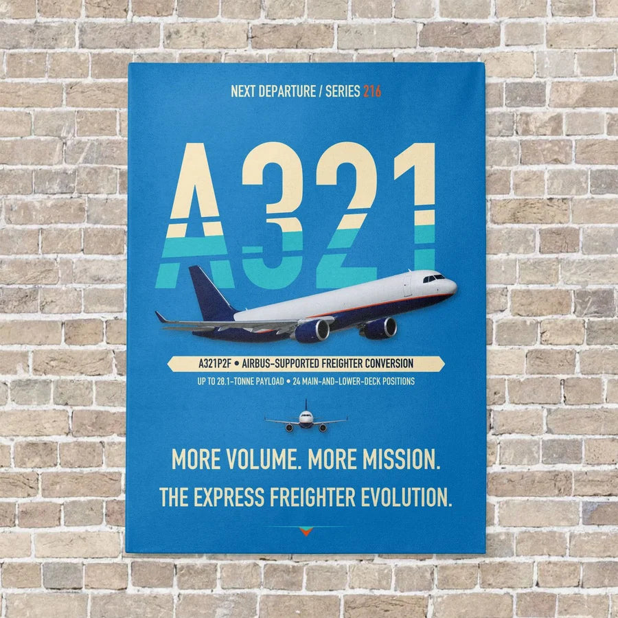 Airbus A321P2F vertical canvas print - no frame - turquoise background