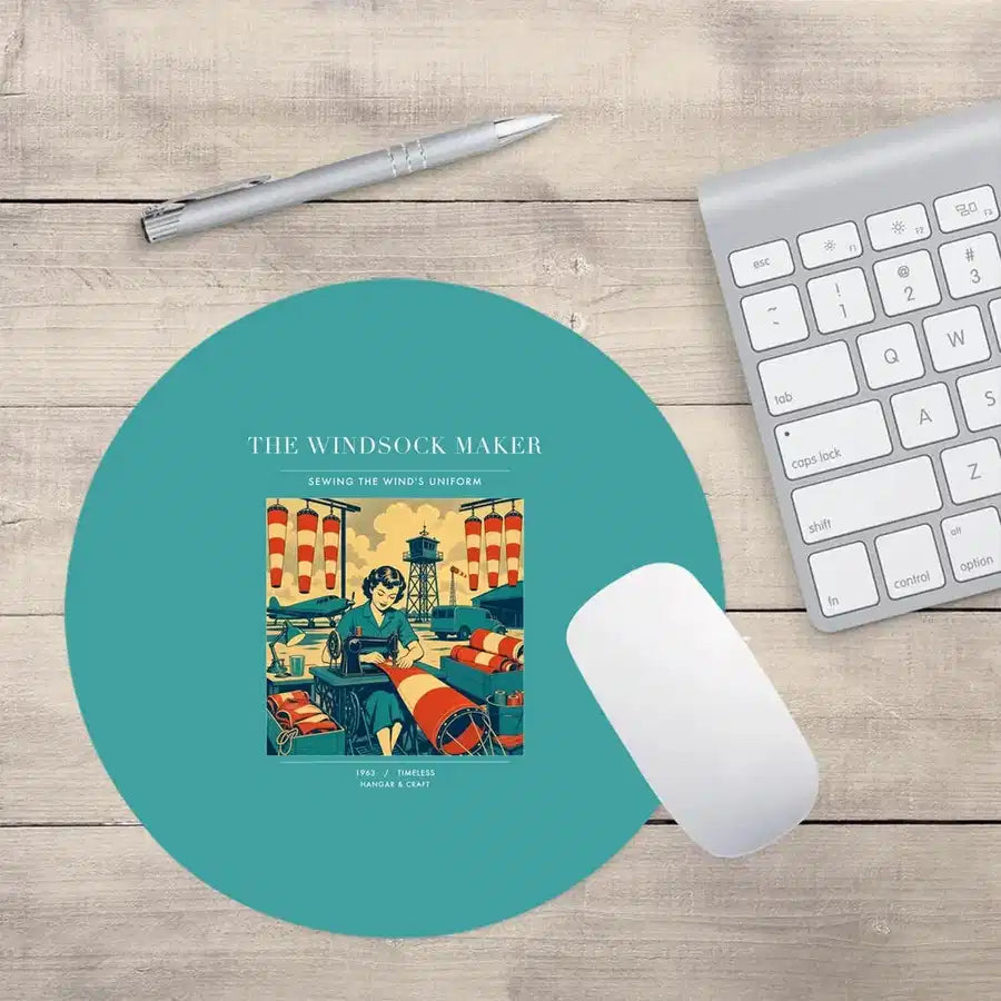 VINTAGE G4429 - The Windsock Maker - Designed Mouse Pads design on turquoise round