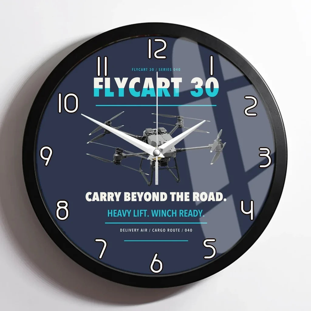 DJI FlyCart 30 design on navy blue framed wall clock