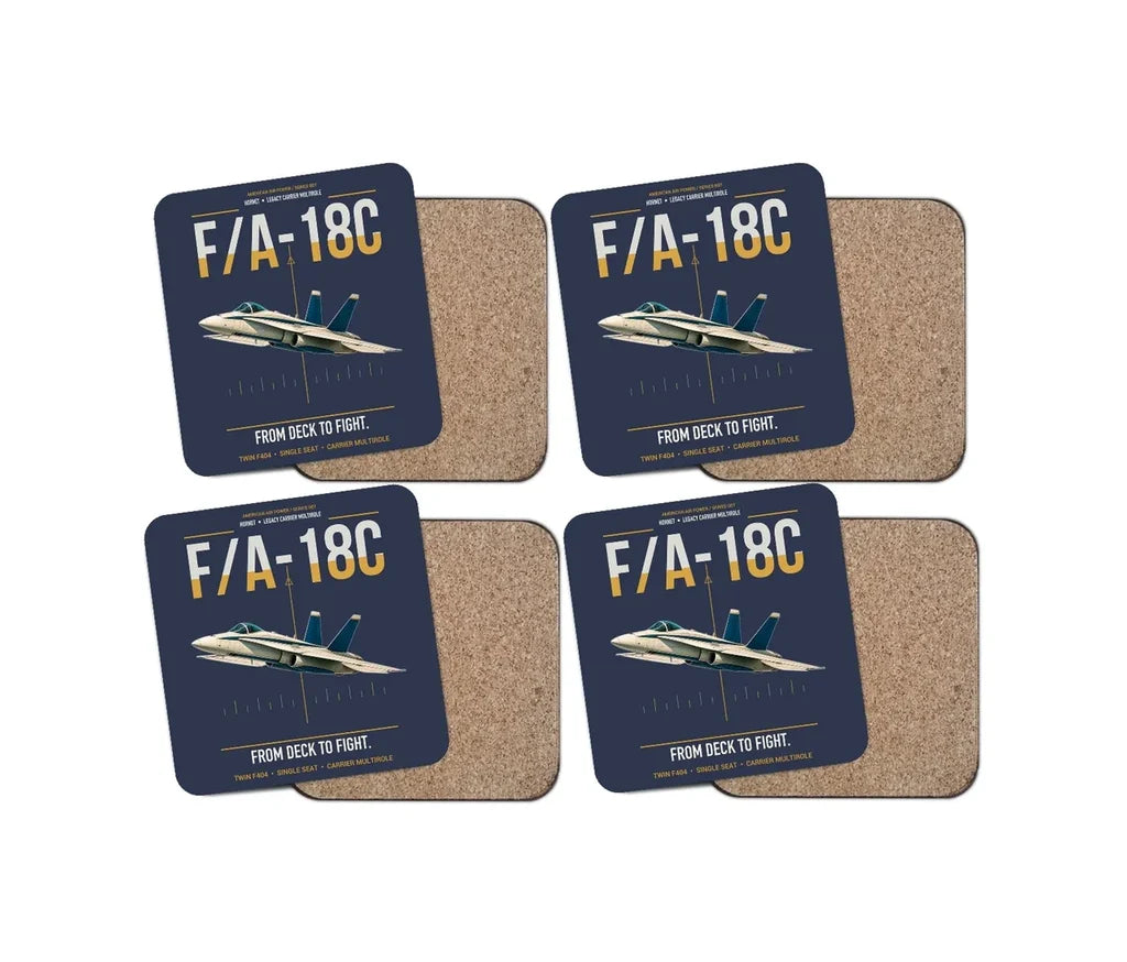 F-A-18C Hornet design on navy blue 4 pieces set coaster