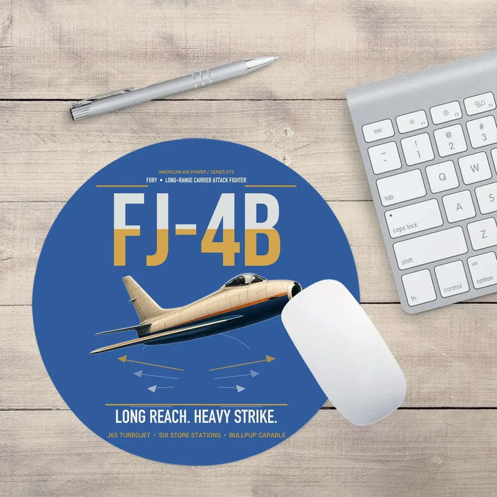 FJ-4B Fury design on blue round mouse pad