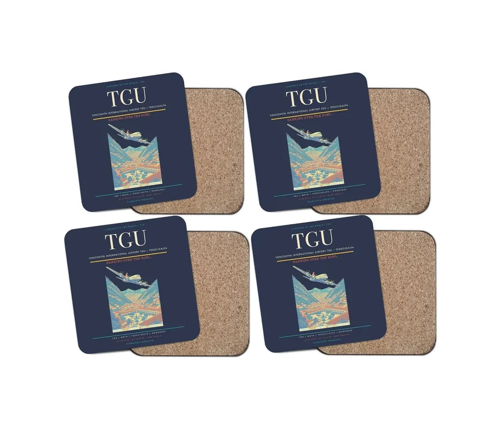 Toncontín International Airport (TGU) design on navy blue 4 pieces set coaster