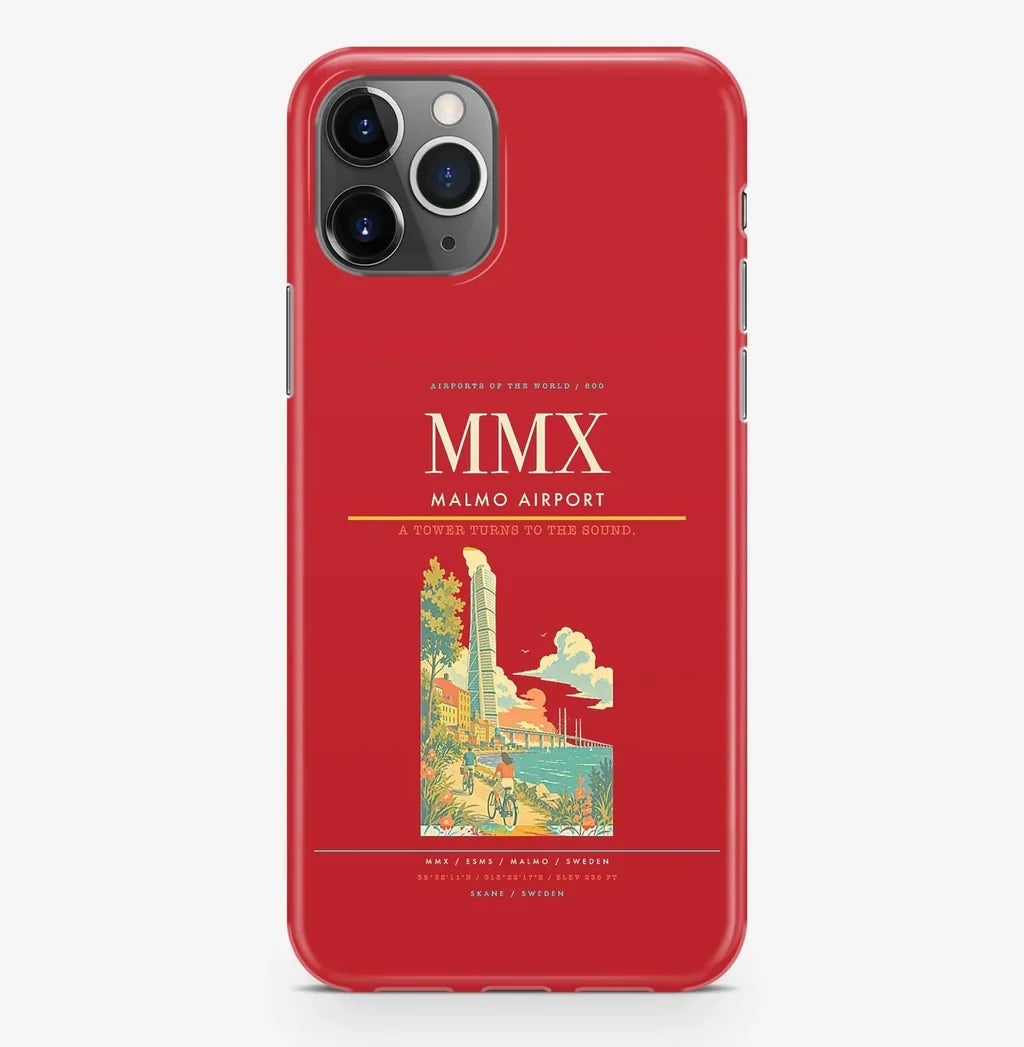 Malmo Airport (MMX) design on red iPhone 16 Pro MagSafe case