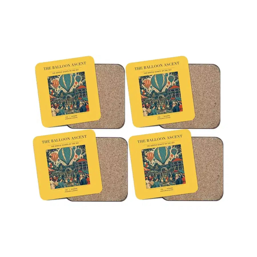 The Balloon Ascent - Designed Coasters design on yellow 4-pieces-set