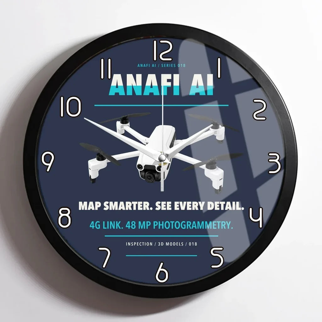 Parrot ANAFI Ai design on navy blue framed wall clock