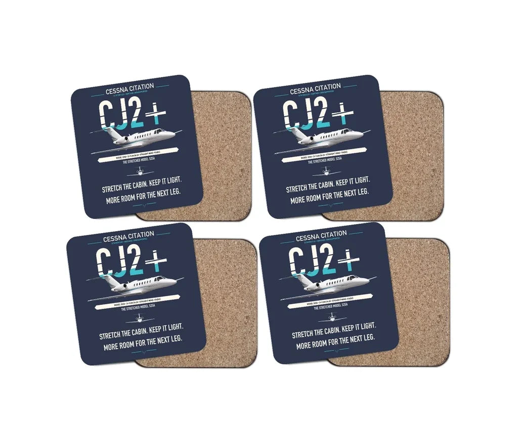 Cessna Citation CJ2+ design on navy blue 4 pieces set coaster