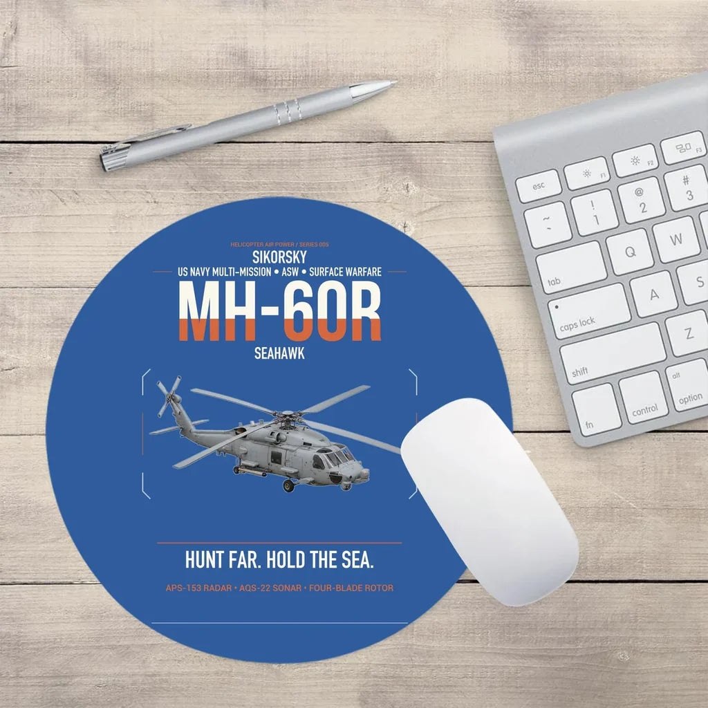 Sikorsky MH-60R Seahawk design on blue round mouse pad