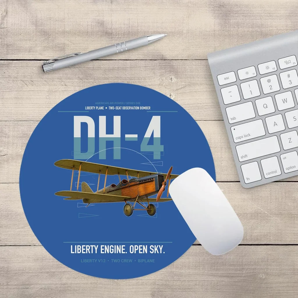 Airco DH-4 Liberty Plane design on blue round mouse pad