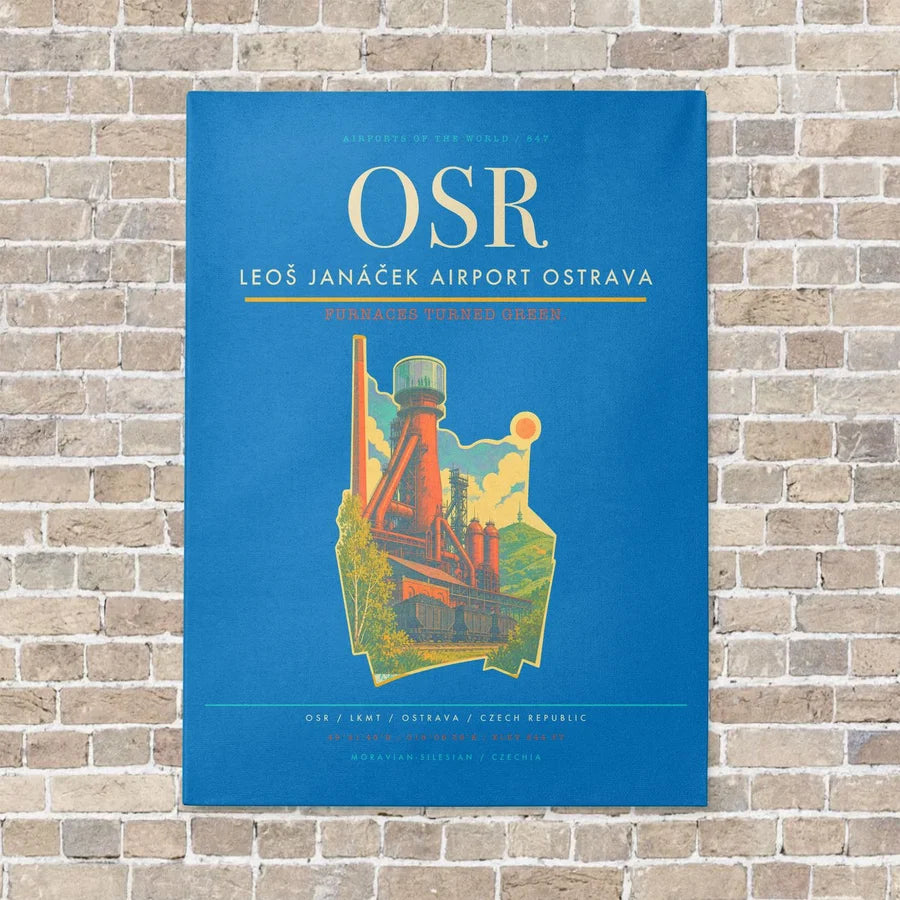 Leoš Janáček Airport Ostrava OSR vertical canvas print - no frame - turquoise background