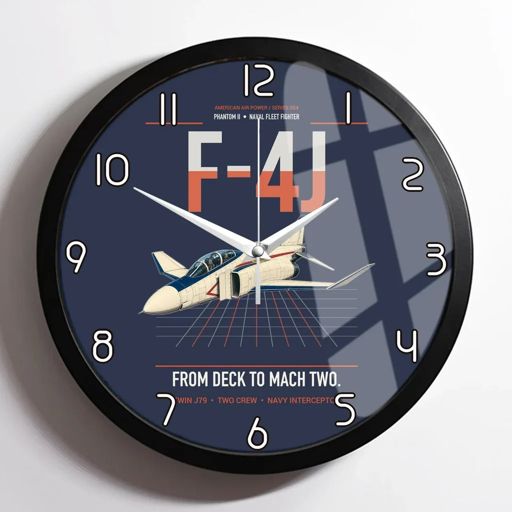 F-4J Phantom II design on navy blue framed wall clock
