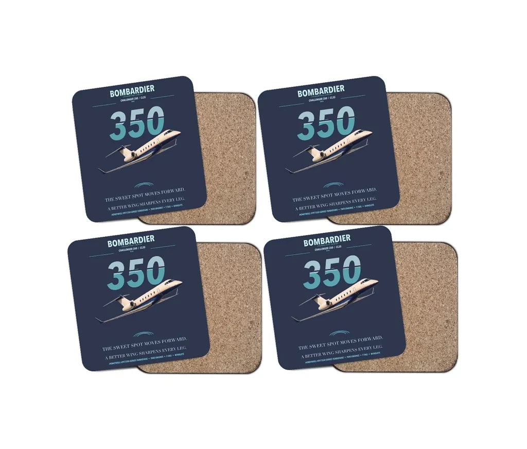 Bombardier Challenger 350 design on navy blue 4 pieces set coaster