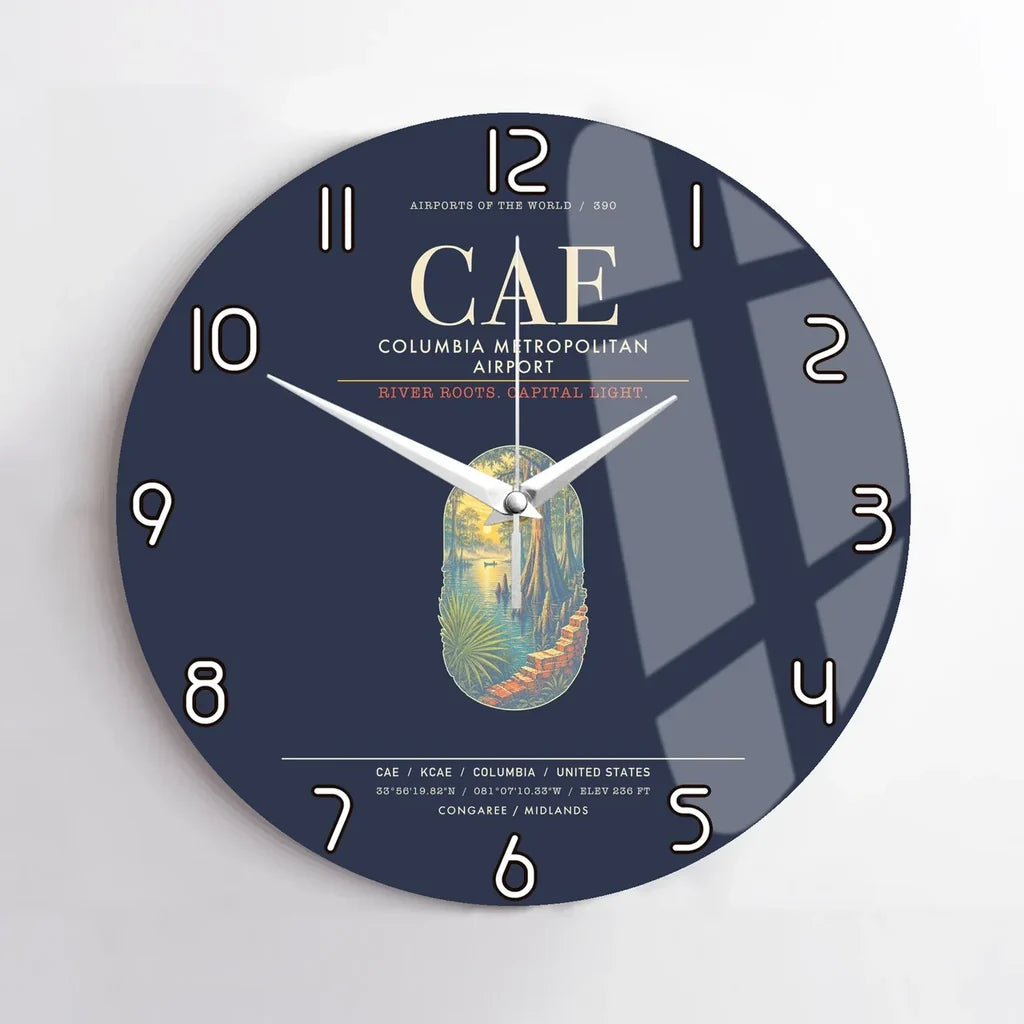 Columbia Metropolitan Airport CAE Wall-Clock No-Frame - Navy Blue