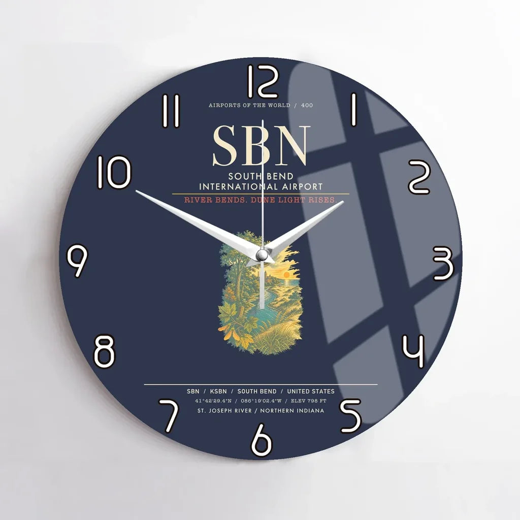 South Bend International Airport SBN Wall-Clock No-Frame - Navy Blue