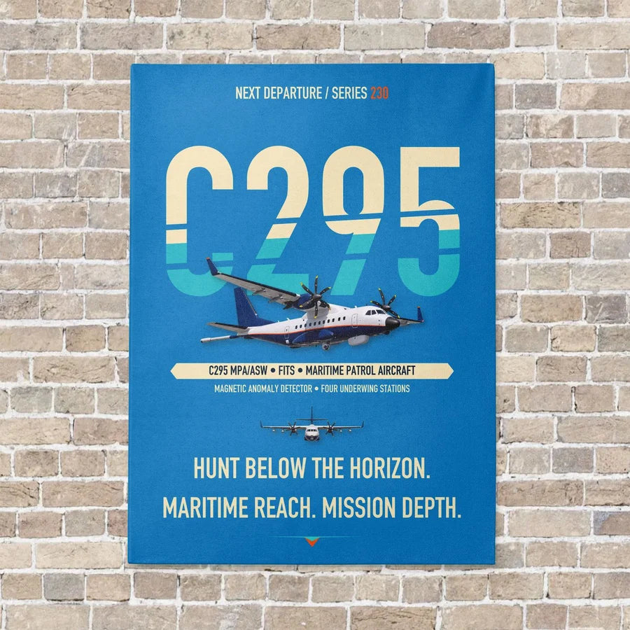 Airbus C295 MPA/ASW vertical canvas print - no frame - turquoise background