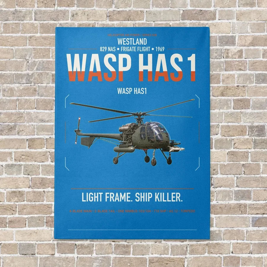 Westland Wasp HAS1 vertical canvas print - no frame - turquoise background