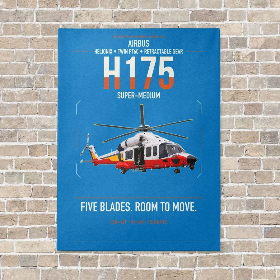 Airbus H175 vertical canvas print - no frame - turquoise background
