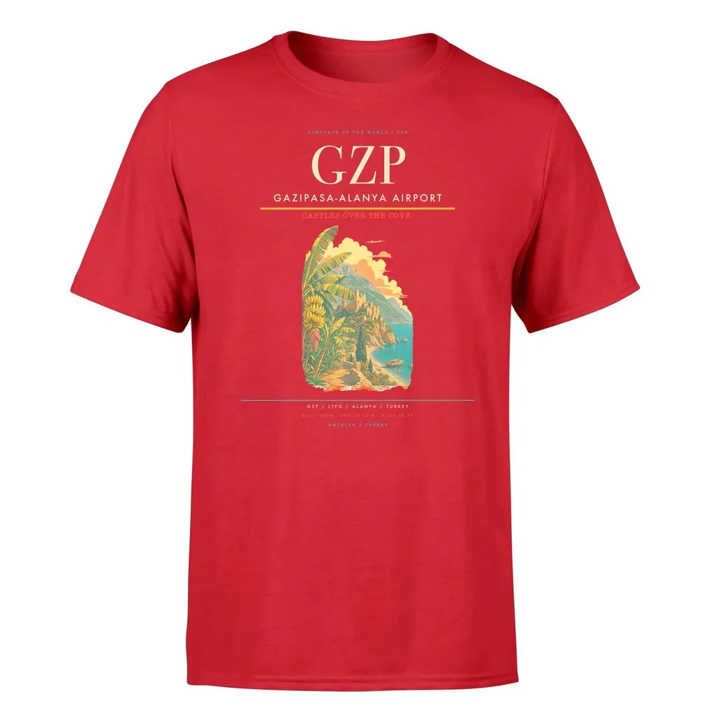 Gazipasa-Alanya Airport (GZP) T-Shirt single-side front print in Red | gazipasa-alanya-airport-gzp-double-side-t-shirt