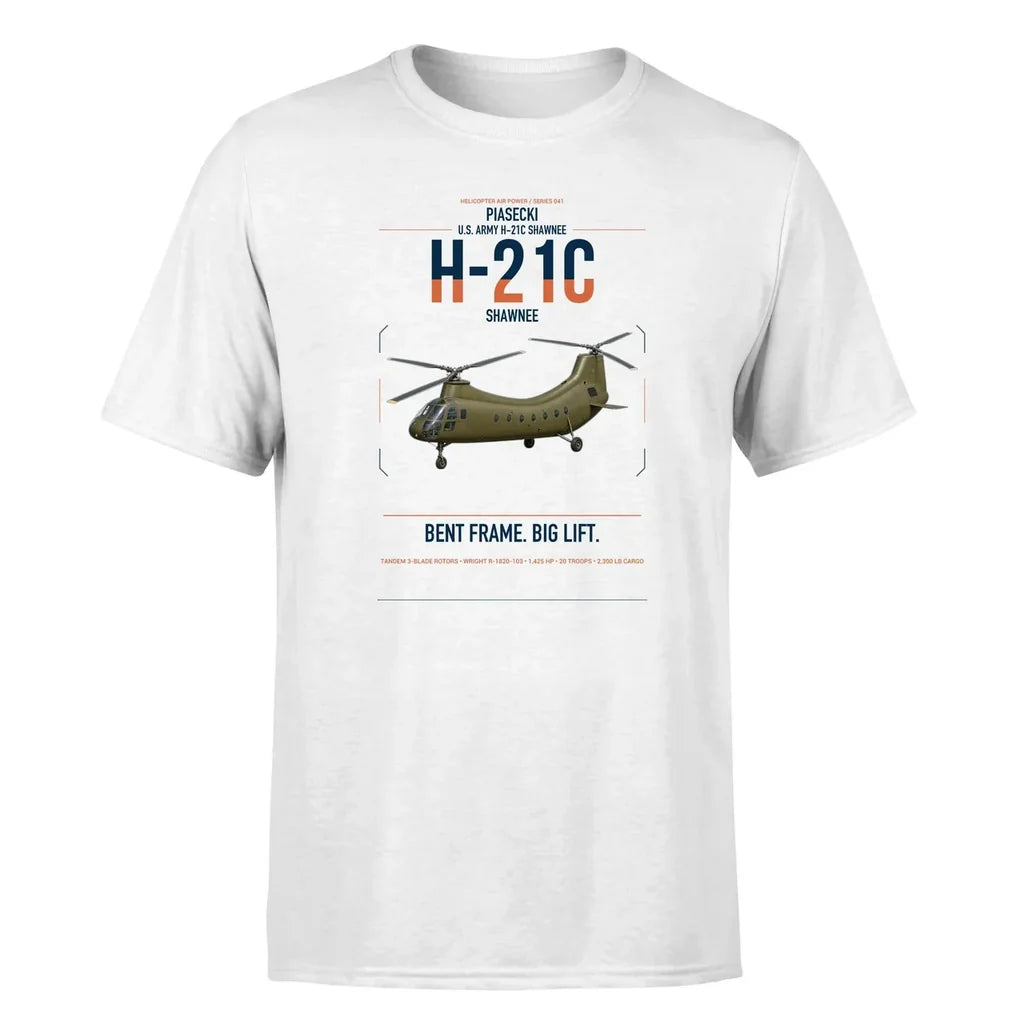 Piasecki H-21C Shawnee design on white t-shirt, single-side print
