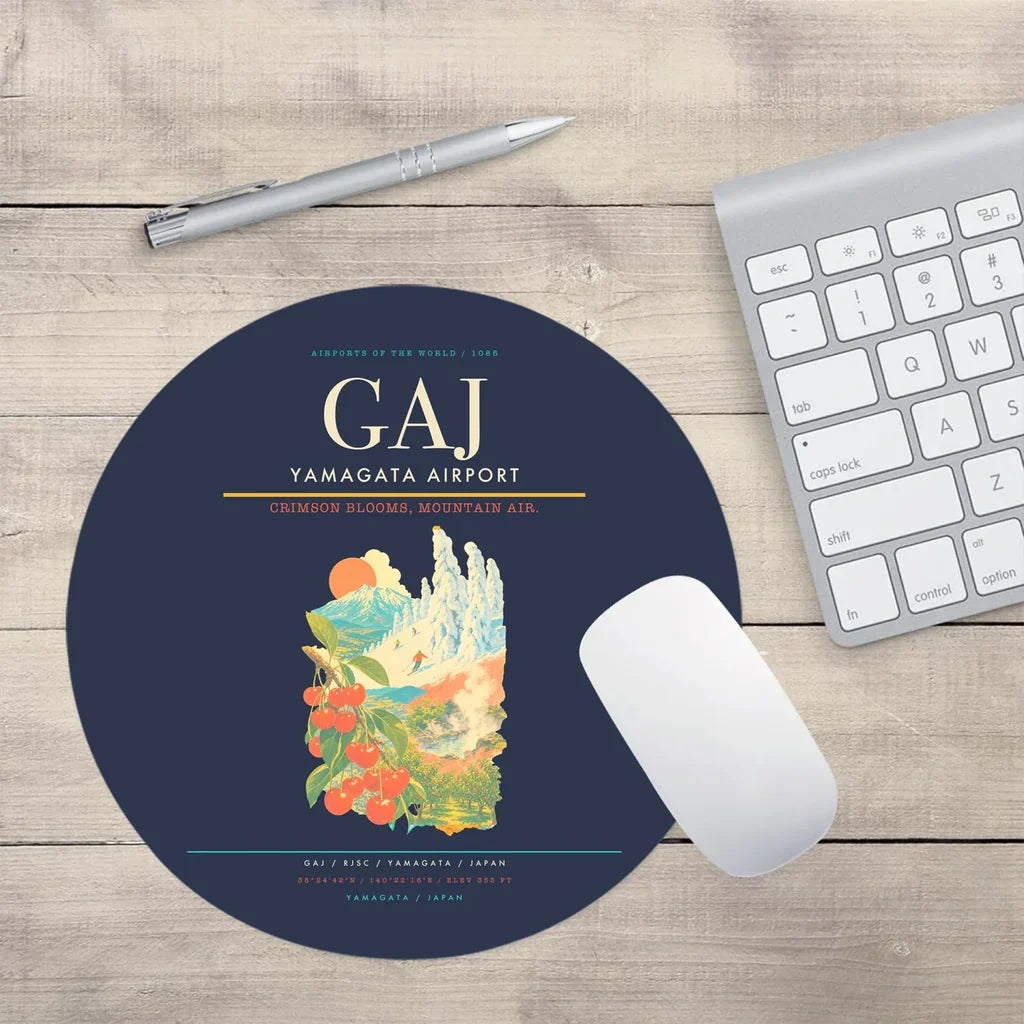 Yamagata Airport (GAJ) design on navy blue round mouse pad