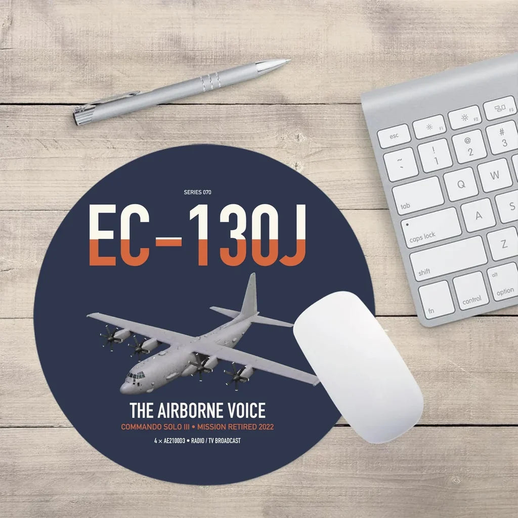 EC-130J Commando Solo III design on navy blue round mouse pad