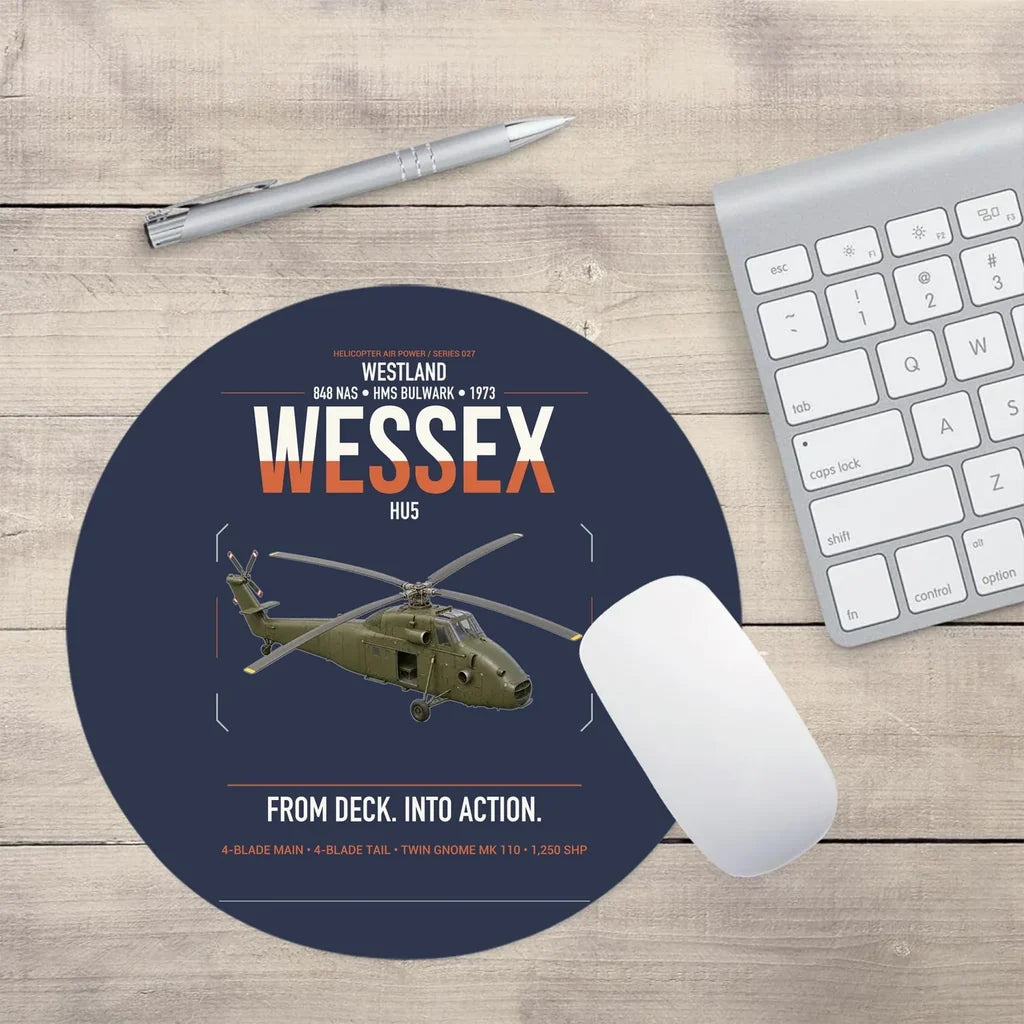 Westland Wessex HU5 design on navy blue round mouse pad