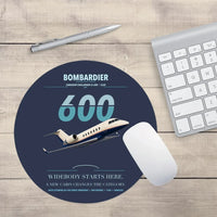 Thumbnail for Bombardier Challenger 600 design on navy blue round mouse pad