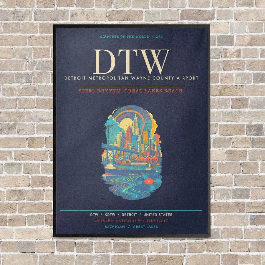 Detroit Metropolitan Wayne County Airport DTW - Canvas Framed - Navy Blue