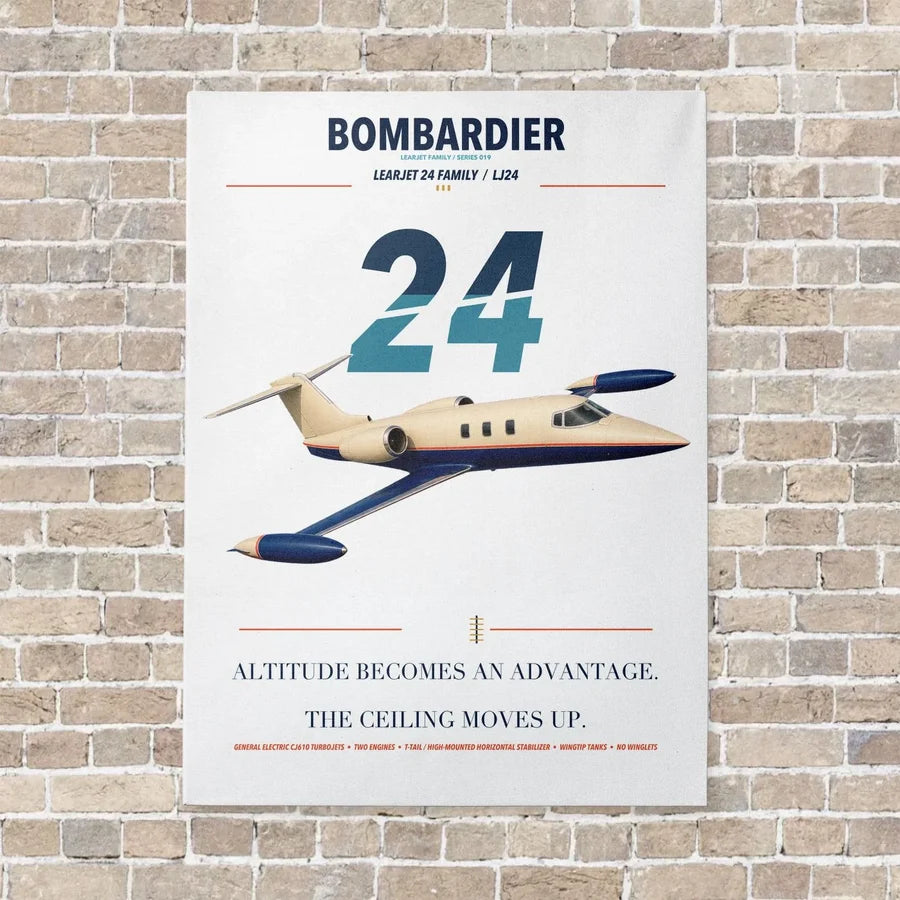 Bombardier Learjet 24 vertical canvas print - no frame - white background