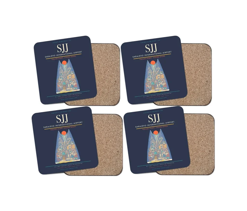 Sarajevo International Airport SJJ Coaster 4-Pieces-Set - Navy Blue