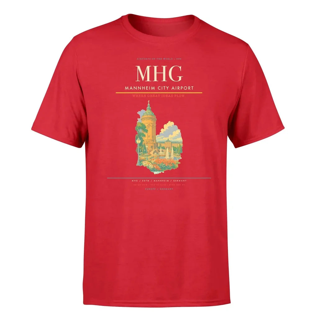Mannheim City Airport (MHG) T-Shirt single-side front print in Red | mannheim-city-airport-mhg-double-side-t-shirt