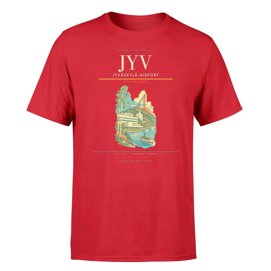 Jyväskylä Airport (JYV) T-Shirt single-side front print in Red | jyväskylä-airport-jyv-double-side-t-shirt