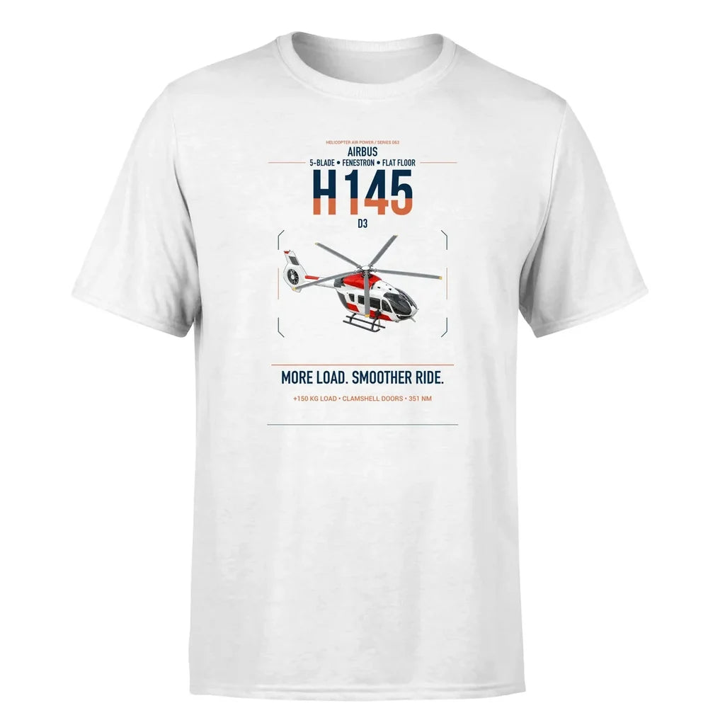 Airbus H145 D3 design on white t-shirt, single-side print