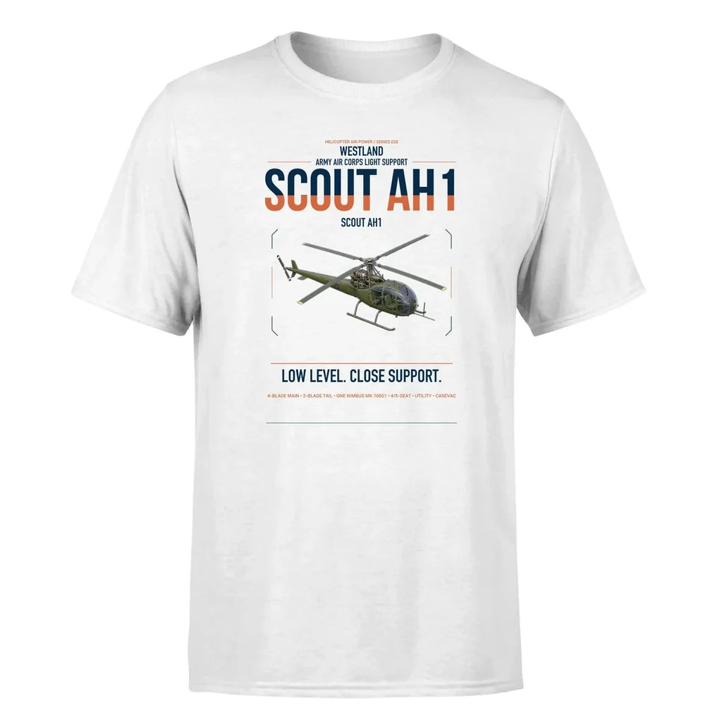 Westland Scout AH1 design on white t-shirt, single-side print