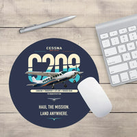 Thumbnail for Cessna 208 Caravan design on navy blue round mouse pad