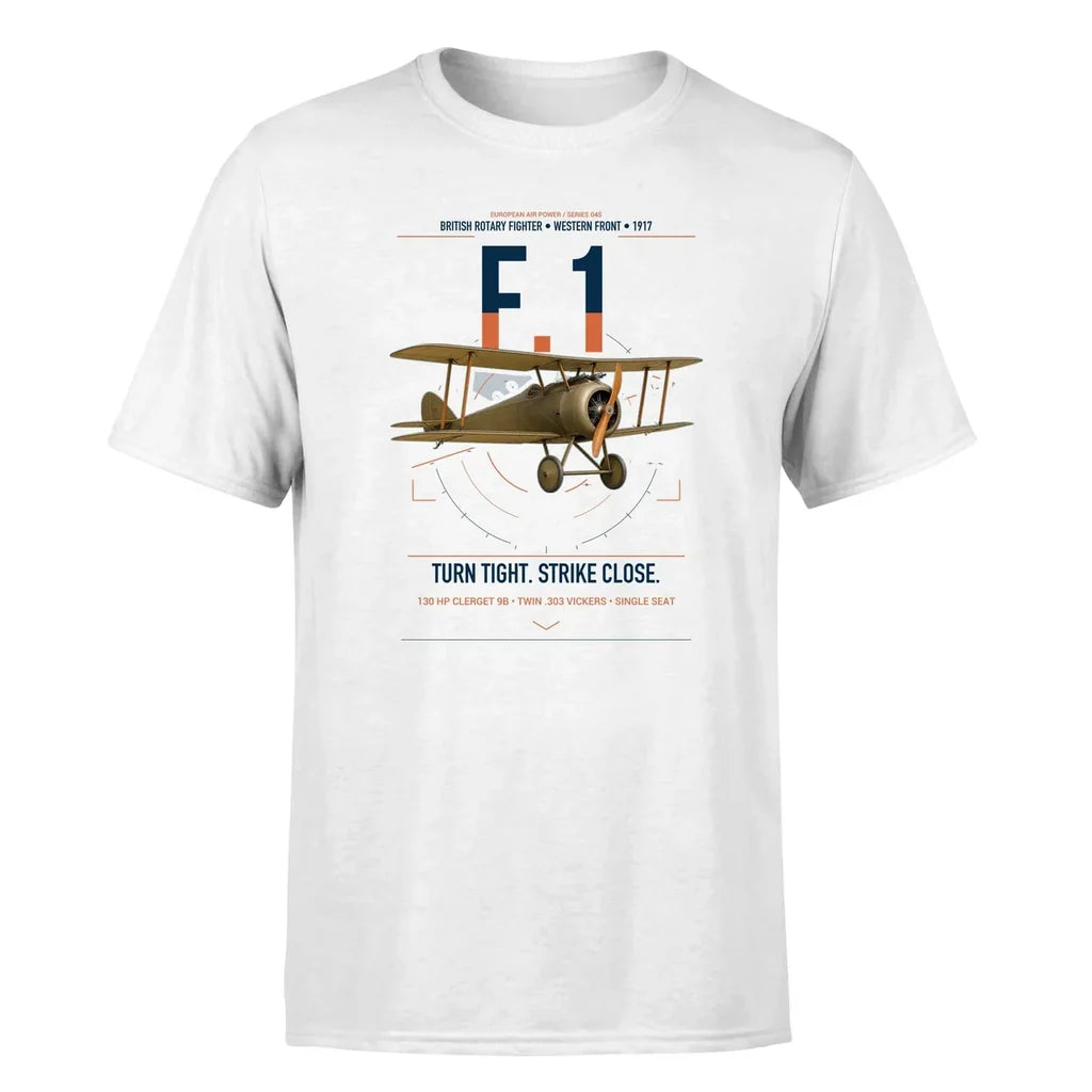 Sopwith Camel F.1 design on white t-shirt, single-side print