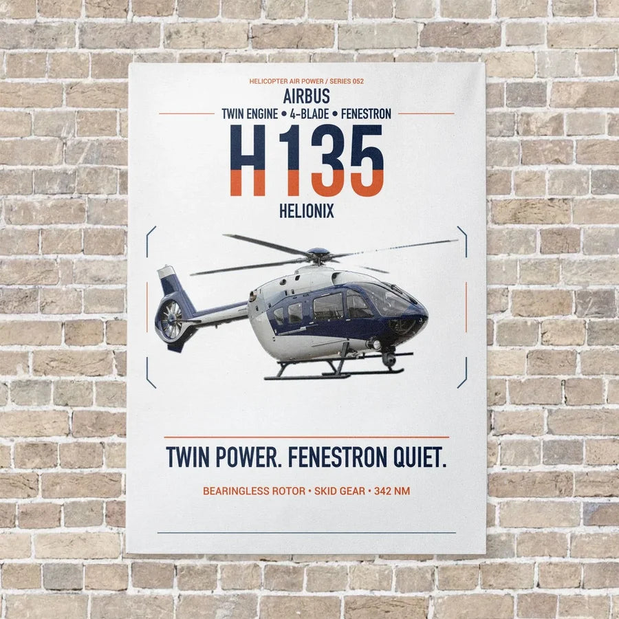Airbus H135 vertical canvas print - no frame - white background