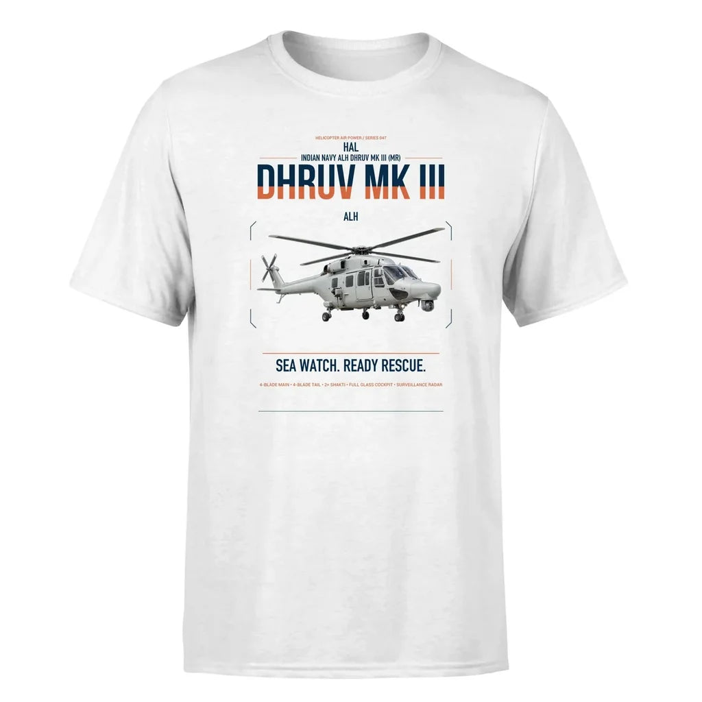 HAL ALH Dhruv Mk III design on white t-shirt, single-side print