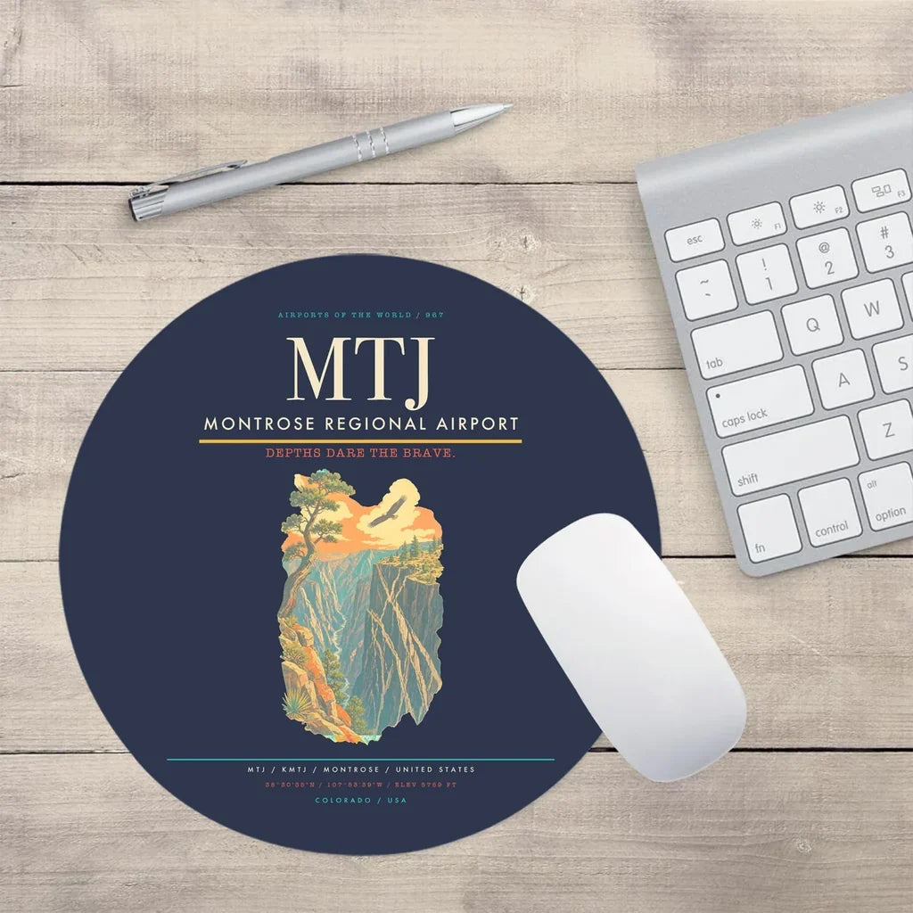 Montrose Regional Airport (MTJ) design on navy blue round mouse pad