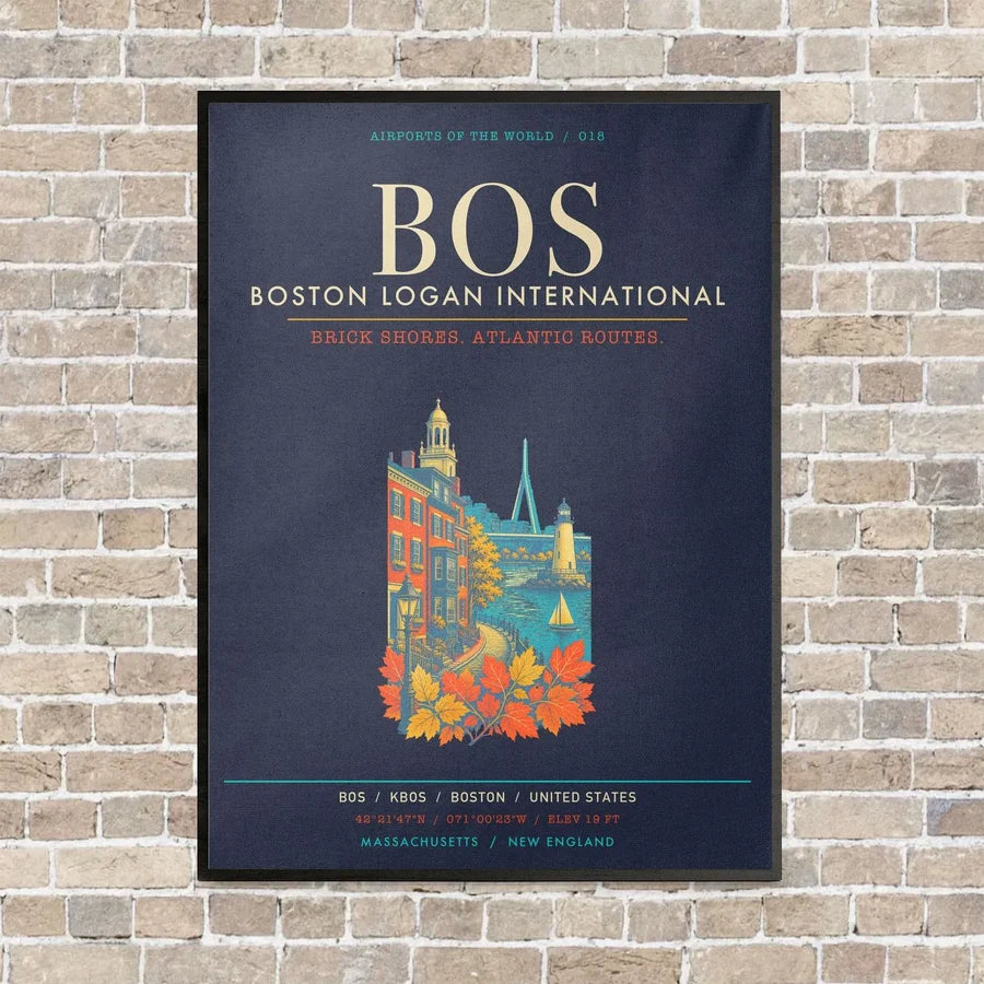 Boston Logan International Airport BOS - Canvas Framed - Navy Blue