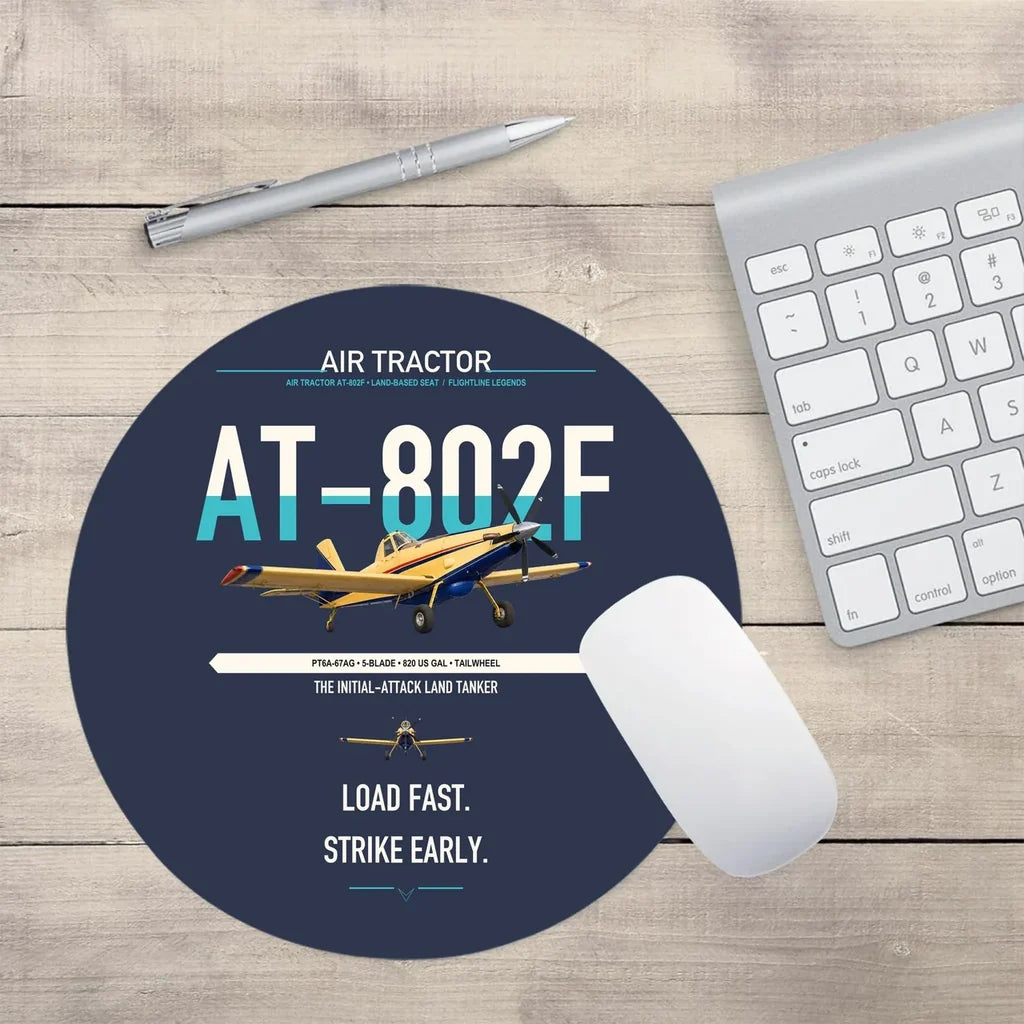 Air Tractor AT-802F design on navy blue round mouse pad