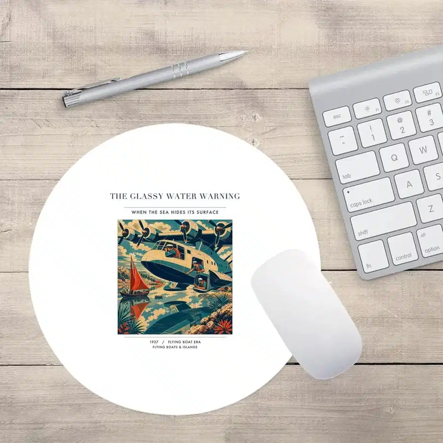 VINTAGE G4280 - The Glassy Water Warning - Designed Mouse Pads design on white round