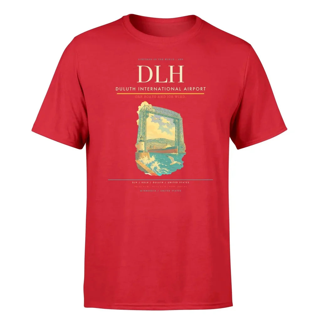 Duluth International Airport (DLH) T-Shirt single-side front print in Red | duluth-international-airport-dlh-double-side-t-shirt