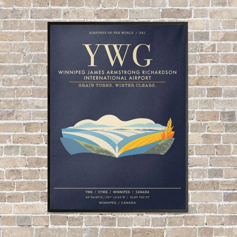 Winnipeg James Armstrong Richardson International Airport YWG - Canvas Framed - Navy Blue