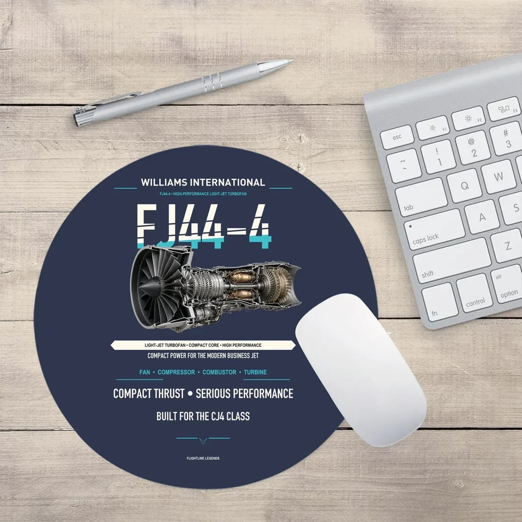 FJ44-4 design on navy blue round mouse pad