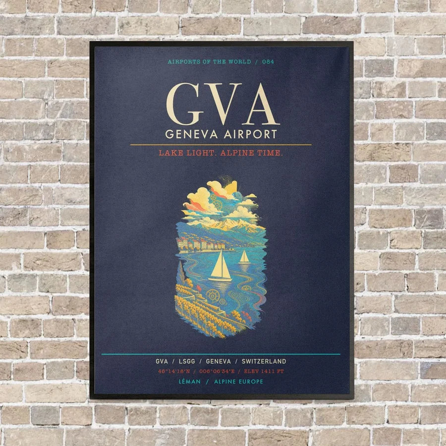 Geneva Airport GVA - Canvas Framed - Navy Blue