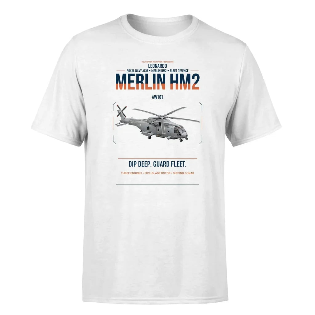 Leonardo AW101 Merlin HM2 design on white t-shirt, single-side print